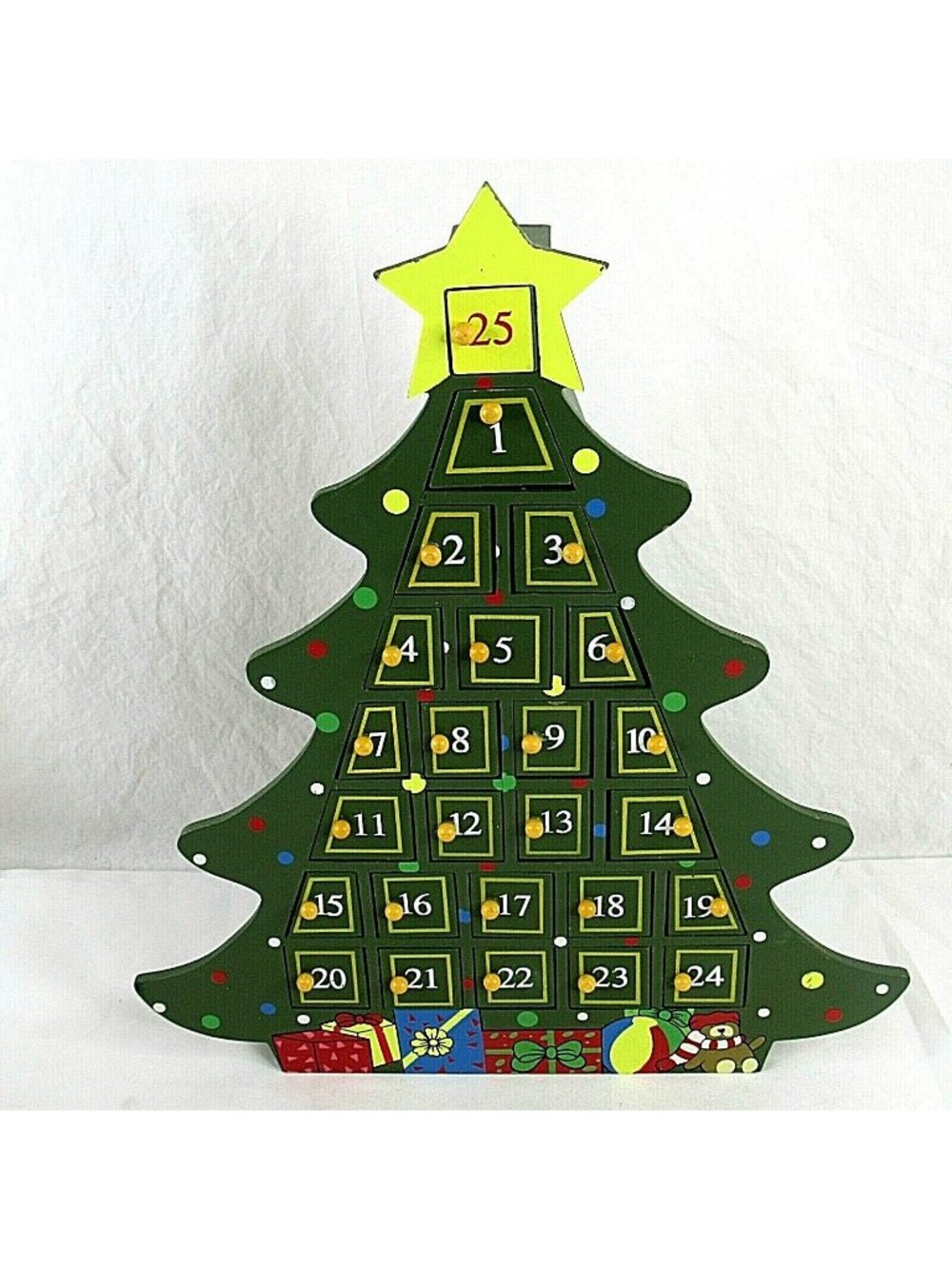 Christmas Advent Calendar Tree Shape 16" Wood Green 25 Days 2008